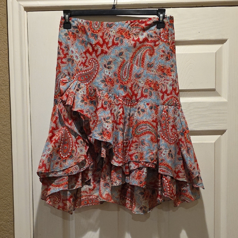 Ralph Lauren Asymmetrical Skirt in Red and Blue Paisley